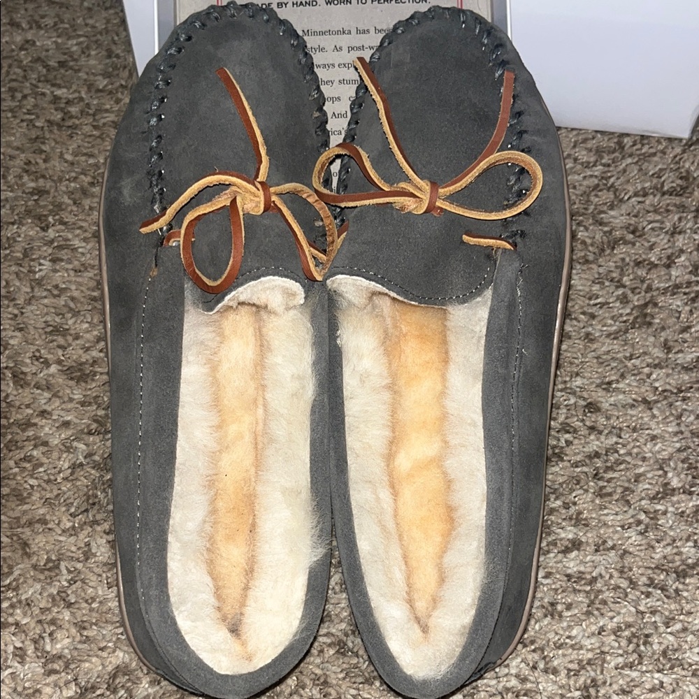 Minnetonka Classic Suede Moccasins with Fur Lining